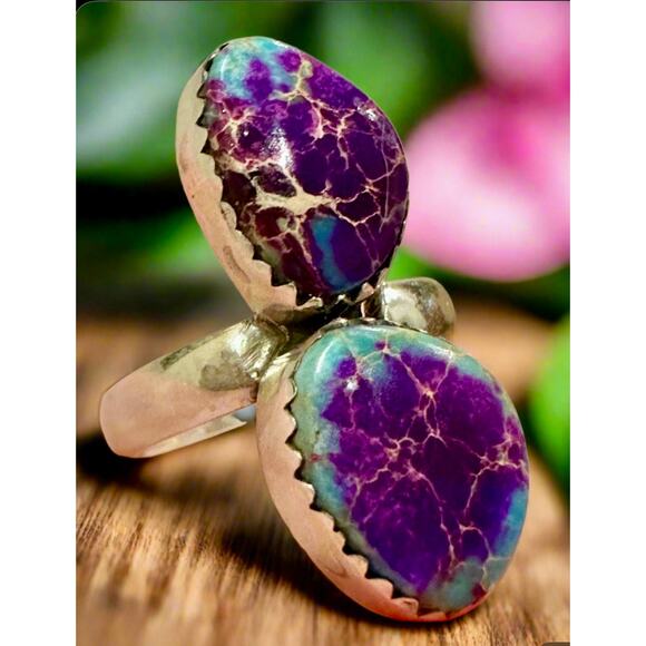 Purple Sea Sediment Jasper | 925 Sterling Silver Ring | Adjustable 4-9 - Picture 4 of 7